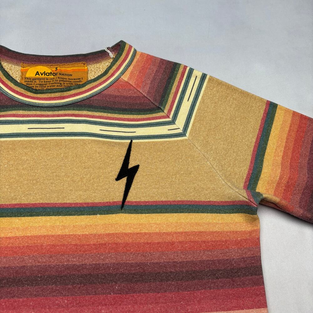 Aviator Nation Tulum Bolt Stitch Crewneck Sweatshirt Serape Stripe Small - Picture 2 of 9